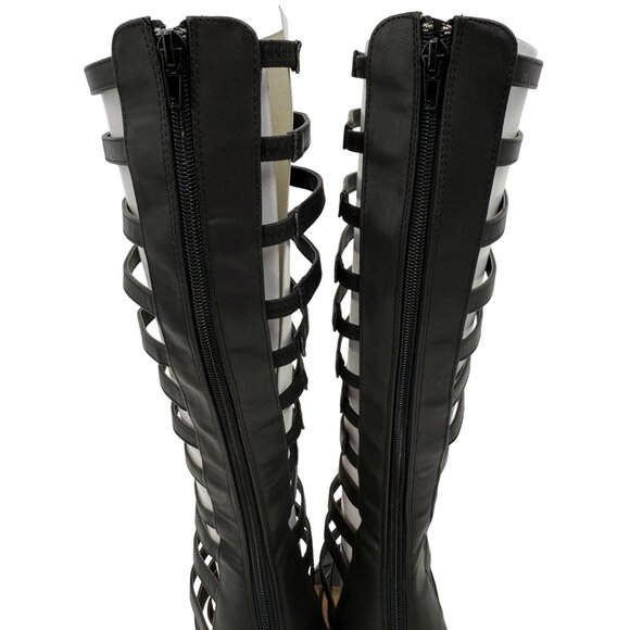 NIB ShoeDazzle Black Vegan Leather Back Zipper Strappy Gladiator Heeled Sandals - Picture 13 of 16